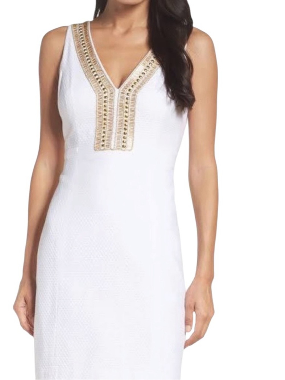 Lilly Pulitzer Eliot Resort White Gold Beaded V Neckline Sheath Dress Size 4